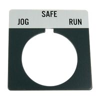 Allen-Bradley 800T Legend Plate 46 x 47mm Gray JOG SAFE RUN for 30.5mm Pushbutton