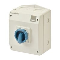 Socomec ISO Enclosed Isolator, Large IP 65 Plastic Grey, Handle - Blue, 4P 40A
