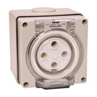 NHP ISO Socket Outlet, 4 Round Pins 32A 500V AC, w/ Base, Grey