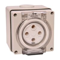 NHP ISO Socket Outlet, 4 Round Pins 40A 500V AC, w/ Base, Grey
