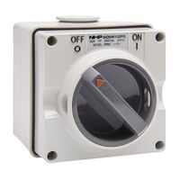 NHP ISO Surface Switch, 2 Pole 32A 250V AC, w/ Base, Grey