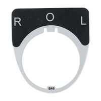 Austrol N100 Legend Plate R O L Black 51 x 54mm Large to suit E Stops and Mushroom Operators