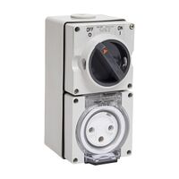 NHP ISO Switched Socket Outlet, 3 Round Pins 32A 250V AC, with Base, GY