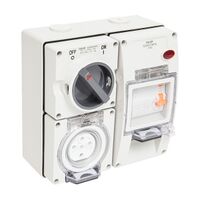 NHP ISO Switched Socket Outlet - RCD, 5 Round Pins 20A 500V AC, with Base, GY