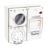 NHP ISO Switched Socket Outlet - RCD, 5 Round Pins 40A 500V AC, with Base, GY