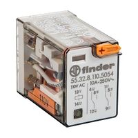 Finder 55 Series Miniature GP Relay 10A 2CO 240V AC Coil PB plus LED plus Mech Indi Gold Cont