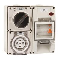 NHP ISO Switched Socket Outlet - RCD, 3 Flat Pins 10A 250V AC, w/ Base, GY