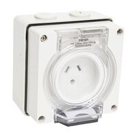 NHP ISO Socket Outlet, 2 Flat Pins + 1 Round Earth 10A 250V AC, w/ Base, Grey