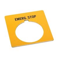 Allen-Bradley 800T Legend Plate 46 x 47mm Yellow Red EMERG STOP for 30.5mm Pushbutton
