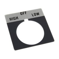Allen-Bradley 800T Legend Plate 46 x 47mm Gray HIGH OFF LOW for 30.5mm Pushbutton