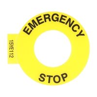 Sprecher and Schuh D7 Legend Plate 60mm Round Emergency Stop 22.5 mm Yellow with Black Text