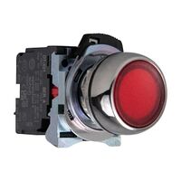 Sprecher and Schuh D7 Pushbutton 22.5 mm Complete Metal MOM Flush Red Lens Cap 24V Illuminated 1NC