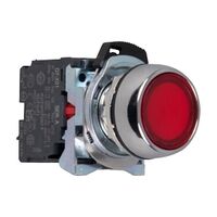 Sprecher and Schuh D7 Pushbutton 22.5 mm Complete Metal MOM Flush Red Lens Cap 240V Illuminated 1NC