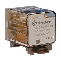 Finder 62 Series Power Relay Flange Mount 16A 3CO 240V AC Coil with Pushbutton and Mechanical Ind