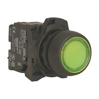 Sprecher and Schuh D7 Pushbutton 22.5 mm Complete PLT MOM Flush GRN Lens Cap Illuminated 120V 1NO