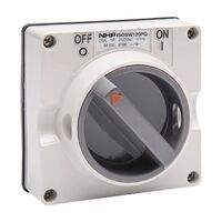 NHP ISO Surface Switch, 2 Pole 20A 250V AC, w/ Base, Grey