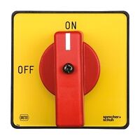 Sprecher and Schuh L7 Handle Std Type I RD/YL Screw Fixing Mount 88 x 88mm Engraved OFF ON