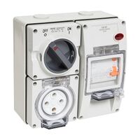 NHP ISO Switched Socket Outlet - RCD, 4 Round Pins 32A 500V AC, with Base, GY