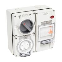 NHP ISO Switched Socket Outlet - RCD, 4 Round Pins 32A 500V AC, with Base, RW