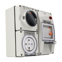 NHP ISO Switched Socket Outlet - RCD, 5 Round Pins 50A 500V AC, with Base, GY