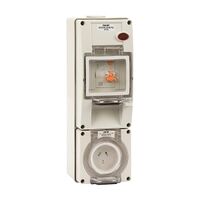 NHP ISO Socket Outlet - RCD, 4 Round Pins 40A 500V AC, with Base, Grey