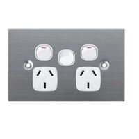 GPO2X/SS/WH - 316 Stainless Steel Double GPO Extra Switch White