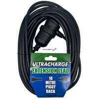 ULTRACHARGE 10M BLACK EXTENSION LEAD WITH PIGGY BACK PLUG