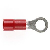 PRE-INSULATED RING TERMINAL (0.5-1.6MM CABLE) RED 4MM STUD DOUBLE GRIP