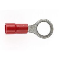 PRE-INSULATED RING TERMINAL (0.5-1.6MM CABLE) RED 6MM STUD DOUBLE GRIP
