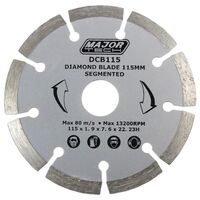 Diamond Cutting Blade 115mm | 23mm Bore Size | 9 Segmented Diamonds | 80 m/s by Majortech