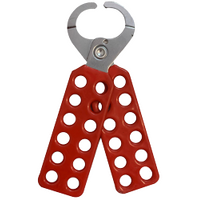 Steel Lockout Hasp | 12 Padlock Holes | Mild Steel with Red Vinyl Coating | 25mm Jaw Diameter by Cirlock