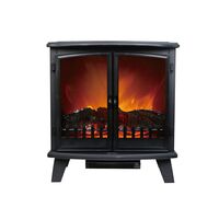Electric Double Door Fireplace Heater | 1800W Power | Log LED Flame Effect & Fan Assisted Circulation | Freestanding Steel by GAF