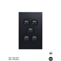 Vertical 5 Gang Switch 16AX/20A | 250V | Matt Black by Trader