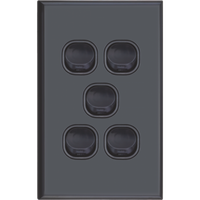 Five Gang Switch 16A | Black Finish | Multi-Circuit Control | Durable Design by Dexton