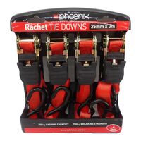 Ratchet Tie Down Strap 25mm x 3m | 350kg Load Rating | Durable & Weather-Resistant | Pack of 4 by CW Brands