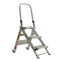 Heavy Duty 3 Step Aluminium Ladder | 150kg Load Capacity | Folding Handrail & Transport Wheels | Industrial by Gorilla Hartman