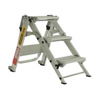 Heavy Duty 3 Step Aluminium Ladder | 150kg Load Capacity | Folding Handrail & Transport Wheels | Industrial by Gorilla Hartman