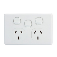 AVOL Power Point 2 Gang Single Pole | 1 Extra switch | 250VAC 10A | White | Horizontal