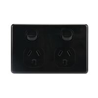 AVOL Power Point 2 Gang Double Pole | 250VAC 10A | Black | Horizontal