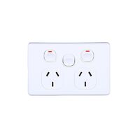 AVOL Power Point 2 Gang Double Pole | 1 Extra Switch | 250VAC 10A | White | Horizontal