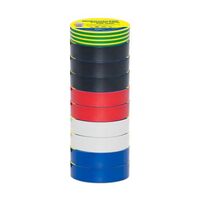 Insulation Tape PVC Extreme Temperature -18 to +105°C Width 10 rolls 18mm x Length 20m x Thickness 0.18mm Rainbow Pack