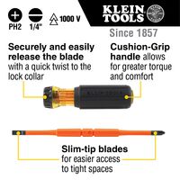 Flip-Blade Insulated Screwdriver, 2-in-1, Ph. Bit No. 2, Sl. Bit 0.6 cm