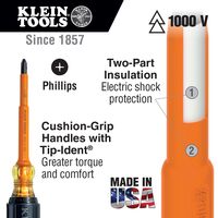Screwdriver Set, 1000V Insulated Slotted and Phillips, 2-Piece