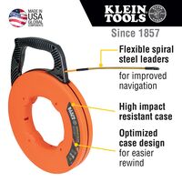 Fibreglass Fish Tape with Spiral Steel Leader, 15 m