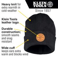 Heavy Knit Hat, Black, Leather Logo
