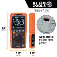 Slim Digital Multimeter, TRMS Auto-Ranging, 600V, Temp