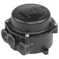 Junction Box Round Economical With Earth IP68 Bottom Entry 3x25mm Econo Box Black
