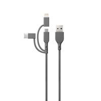 3 in 1 USB A to Lightning/C USB/Micro USB Cable | Fast Charging & Data Transfer | 1m Length | Grey | by Powercell