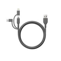 3 in 1 USB A to Lightning/C USB/Micro USB Cable | Fast Charging & Data Transfer | 1m Length | Grey | by Powercell