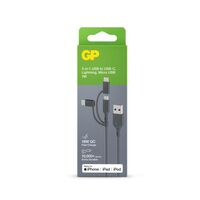 3 in 1 USB A to Lightning/C USB/Micro USB Cable | Fast Charging & Data Transfer | 1m Length | Grey | by Powercell